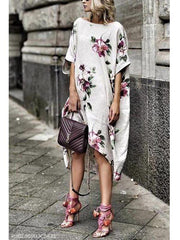 Round Collar Loose Casual Printed Shift Dresses