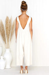 Casual Round Collar Plain Loose Sleeveless Jumpsuit