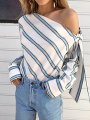 Shoulder slope Bowknot Long sleeve Blouses