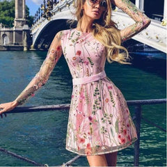 Fashion Embroidery Grenadine Lace Skater Dresses