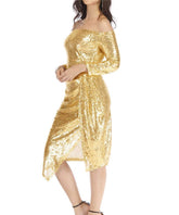 Off shoulder Paillette Vent Bodycon Evening Dresses