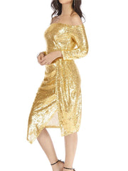 Off shoulder Paillette Vent Bodycon Evening Dresses