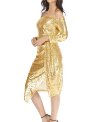 Off shoulder Paillette Vent Bodycon Evening Dresses