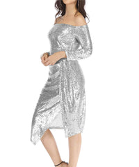 Off shoulder Paillette Vent Bodycon Evening Dresses