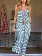 V neck printed fashion sleeveless casual maxi dresses