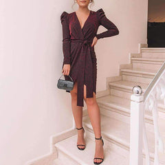Sexy Lacing V neck Vent Evening Dresses