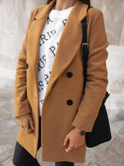 Solid colour long sleeve double-breasted turn down neck coats