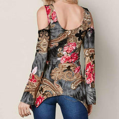Off shoulder Floral Flare sleeve T-Shirts