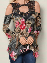 Off shoulder Floral Flare sleeve T-Shirts