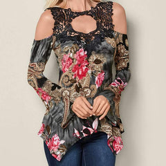 Off shoulder Floral Flare sleeve T-Shirts