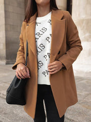 Solid colour long sleeve double-breasted turn down neck coats