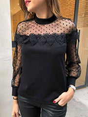 Crew Neck See Through Plain Blouses