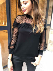 Crew Neck See Through Plain Blouses