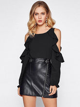 Fashion Off shoulder Long sleeve Falbala T-Shirts