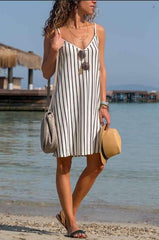 Women Stripe V neck Vest Shift Dresses