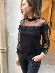 Crew Neck See Through Plain Blouses