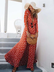 Fashion Point V neck Vent Long sleeve Maxi Dresses
