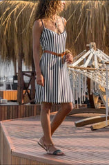 Women Stripe V neck Vest Shift Dresses