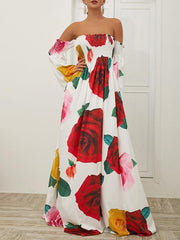 Sexy fashion Off Shoulder Floral Printed Maxi dresses