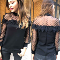 Crew Neck See Through Plain Blouses