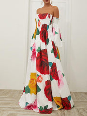 Sexy fashion Off Shoulder Floral Printed Maxi dresses
