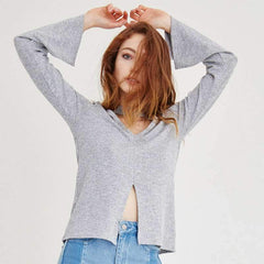 V neck Long sleeve Cutout T-Shirts