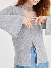 V neck Long sleeve Cutout T-Shirts