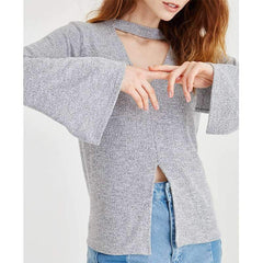 V neck Long sleeve Cutout T-Shirts