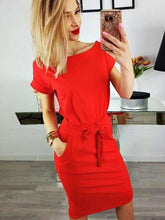 Fashion Round neck Lacing Pocket Skater Dresses