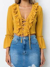 Sexy V neck Falbala Lacing T-Shirts