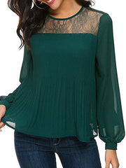 Chiffon Lace Back Lace-up Tie Blouses