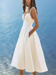 Elegant v-neck halter white evening dress