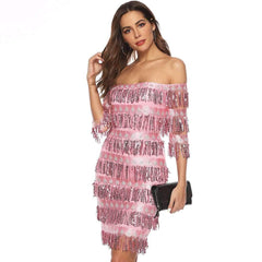 Sexy One shoulder Paillette Purl Evening Dresses