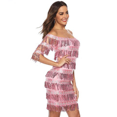 Sexy One shoulder Paillette Purl Evening Dresses