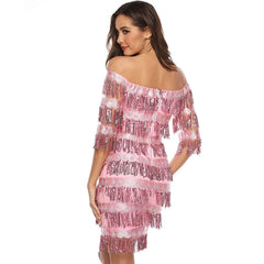 Sexy One shoulder Paillette Purl Evening Dresses