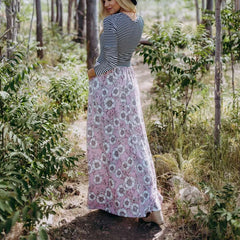 Fashion Gored Stripe Print Skater Maxi Dresses