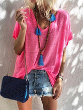 Loose Pure Short sleeve V neck T-Shirts