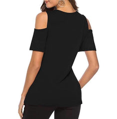 Off shoulder Round neck Irregular Fastener T-Shirts