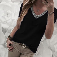 Casual V neck Pure Short sleeve T-Shirts