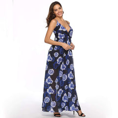 Fashion Print V neck Beach Maxi Dresses