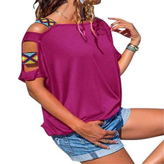Off shoulder Pure Cutout Short sleeve T-Shirts