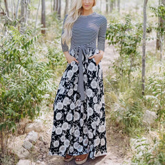 Fashion Gored Stripe Print Skater Maxi Dresses