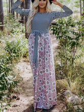 Fashion Gored Stripe Print Skater Maxi Dresses