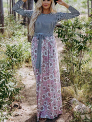Fashion Gored Stripe Print Skater Maxi Dresses