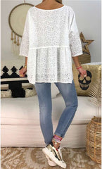 Casual Loose Pure Lace Hollow out Long sleeve T-Shirts