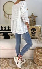 Casual Loose Pure Lace Hollow out Long sleeve T-Shirts