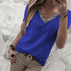 Casual V neck Pure Short sleeve T-Shirts