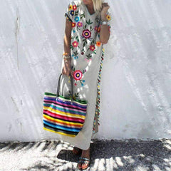 Casual Print V neck Short sleeve Maxi Dresses