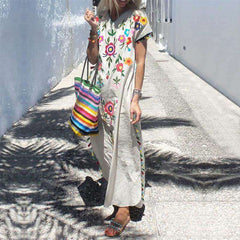 Casual Print V neck Short sleeve Maxi Dresses