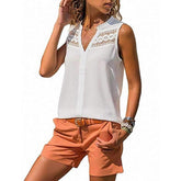Fashion Pure Lace V neck Sleeveless Blouses